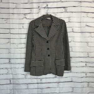 Vintage Geistex 1940s Houndstooth Wool Blazer Black White Jacket Women’s M Retro